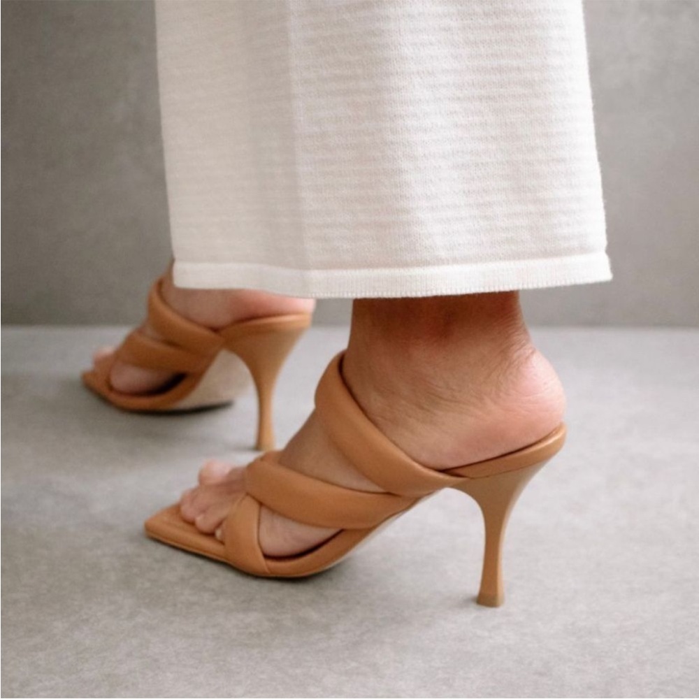 ALOHAS Amaretto mules twist strap leather heels sandals in camel brown size 10 - Picture 5 of 16